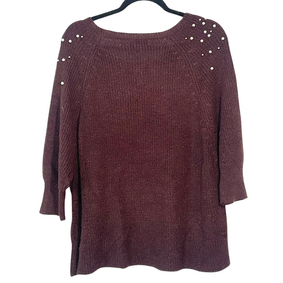 3-FOR-$30 Jessica Simpson Sz L Oversize Sweater Pearl Details Maroon Acrylic - Picture 2 of 10